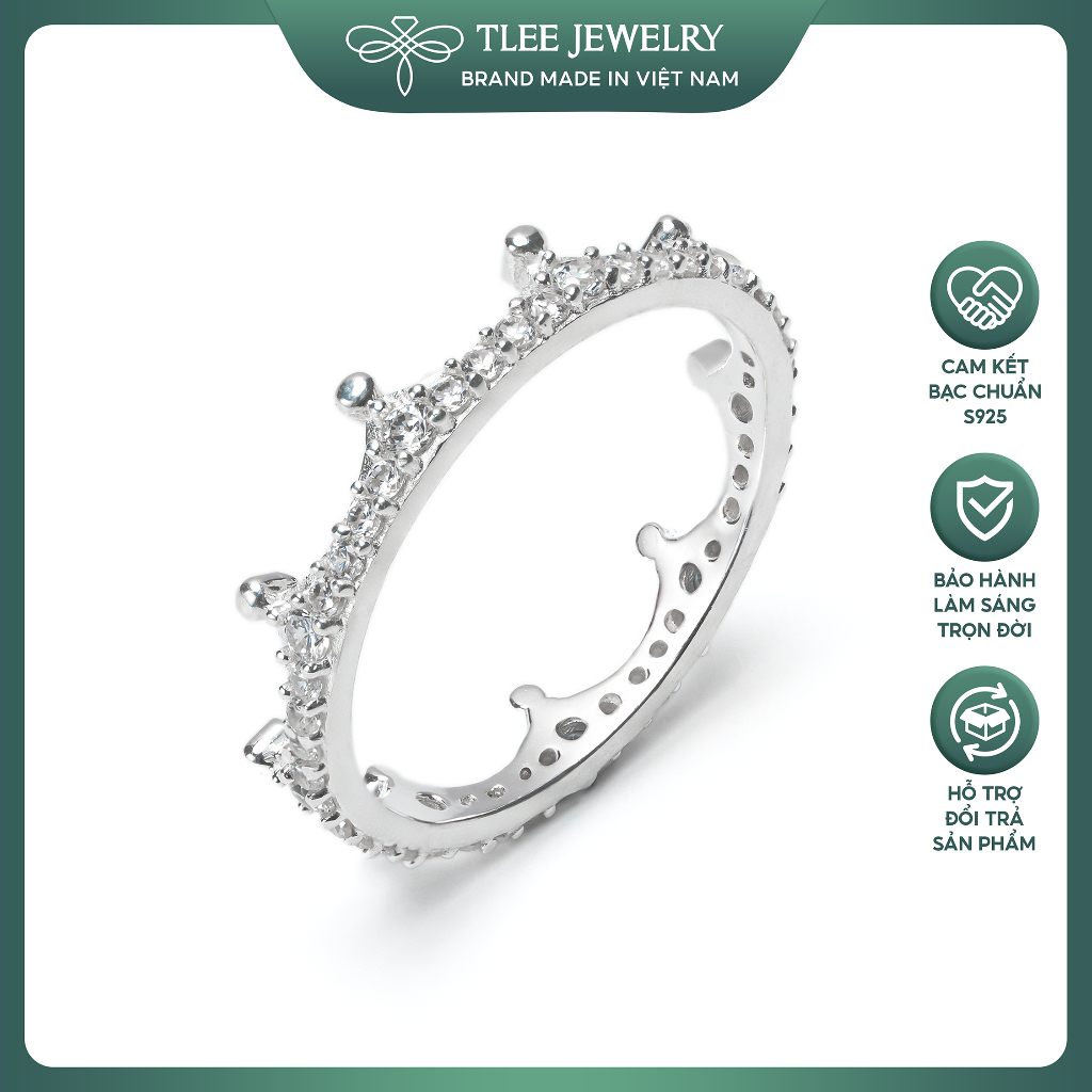 Nhẫn bạc nữ TLEE CROWN nạm đá sang trọng TLEE JEWELRY A0161