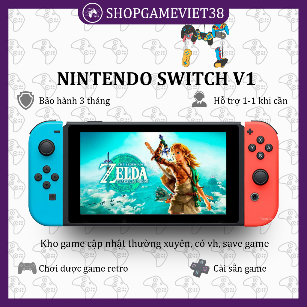 Nintendo Switch V1 kèm phụ kiện - cài sẵn game bộ nhớ tùy chọn (128Gb/256Gb hoặc hơn) + Game Retro [SHOPGAMEVIET38]