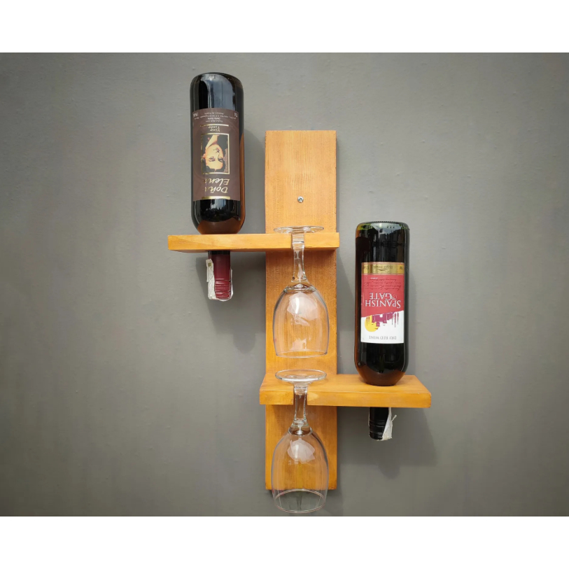 Kệ Đựng Rượu Vang Bằng Gỗ - Kệ Để Chai Rượu Và Ly Bằng Gỗ treo tường