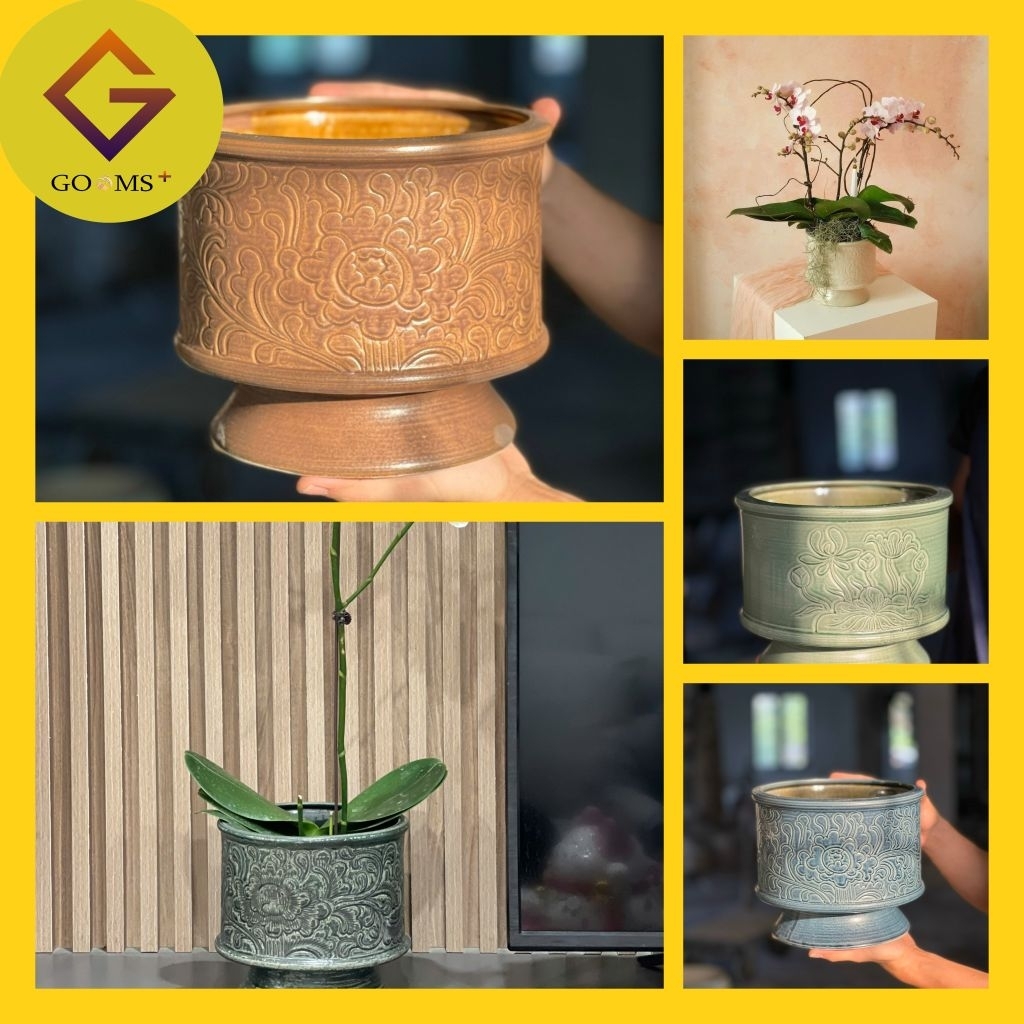 Lọ cắm hoa tươi,  trồng lan tết, chậu trồng lan, cốc lan, bình cắm hoa khắc tay