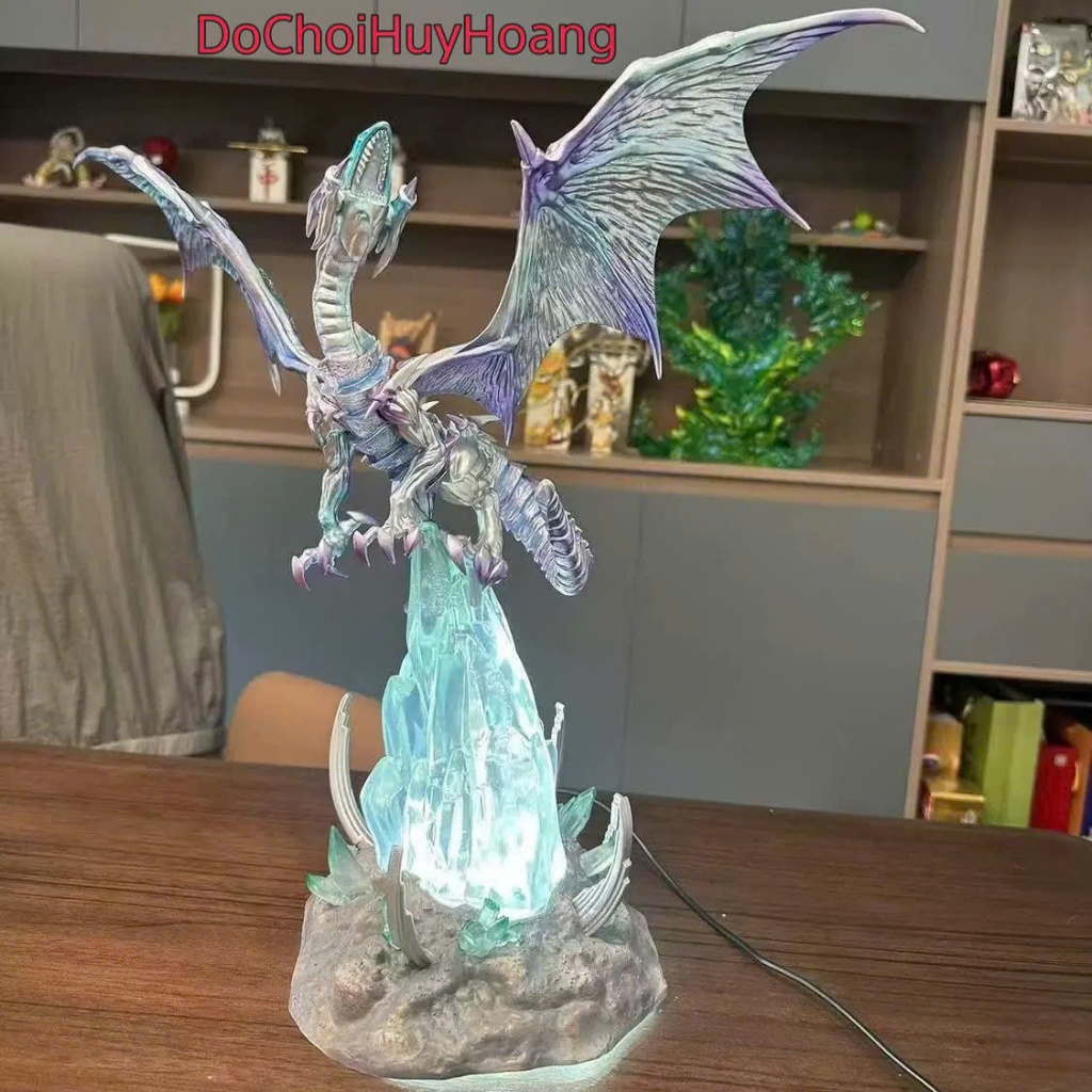 Mô hình tượng Rồng trắng mắt xanh Blue Eyes White Dragon Yugioh có đèn led usb 45cm