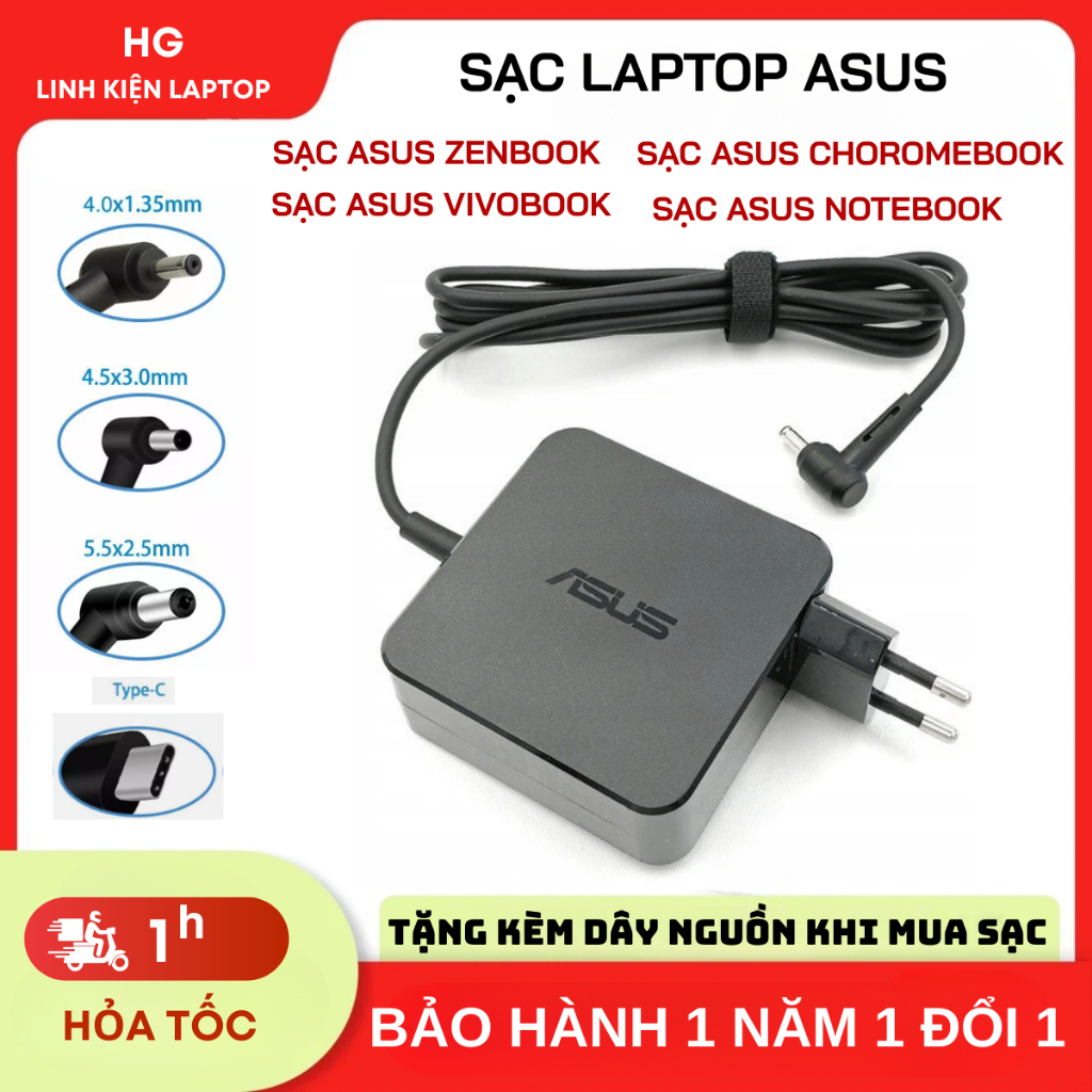 Sạc Laptop Asus 19V 2.37A/3.42A 45Wh/65Wh - Sạc Nhanh, An Toàn, Ổn Định - BH 12 THÁNG - LỖI ĐỔI MỚI