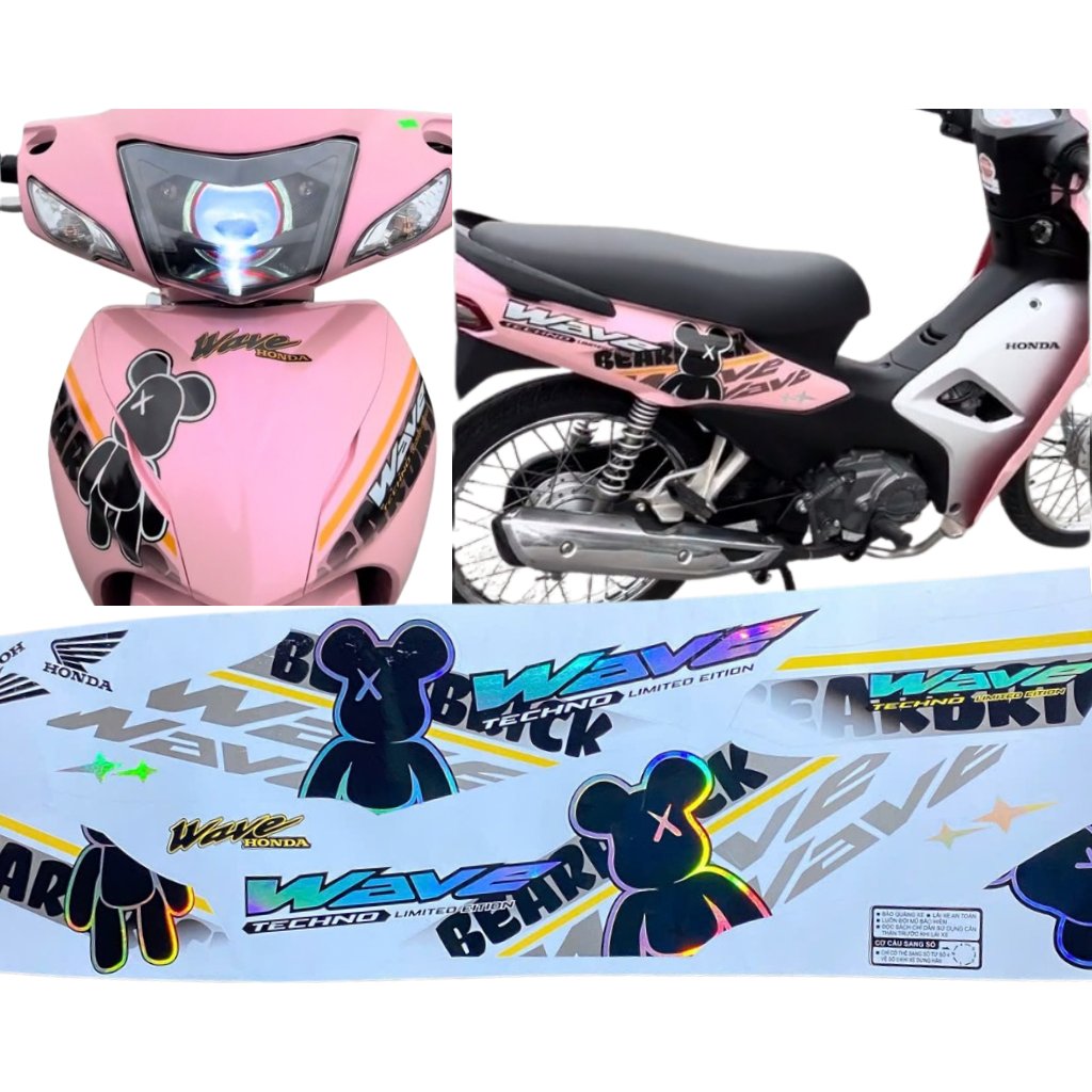 Tem Dán Xe Tem Xe Wave Tem Gấu Bearbrick Ghép Crom Nền Trong Suốt Dán Wave 50/100/110