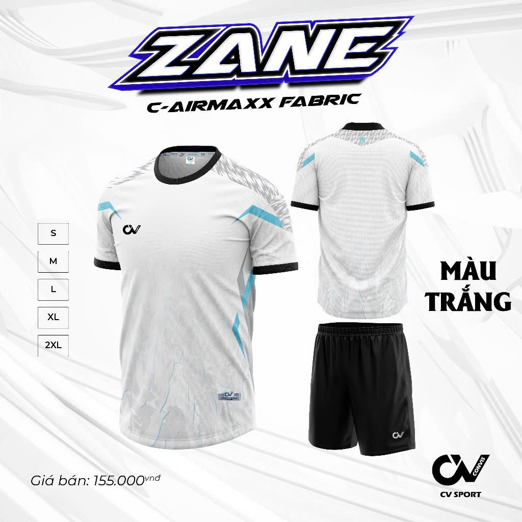 CV Zane trắng, quần áo bóng đá, in tên số, in nhiệt không bong tróc, mực in sắc nét,bền màu chuẩn font HUNGSPORT TN