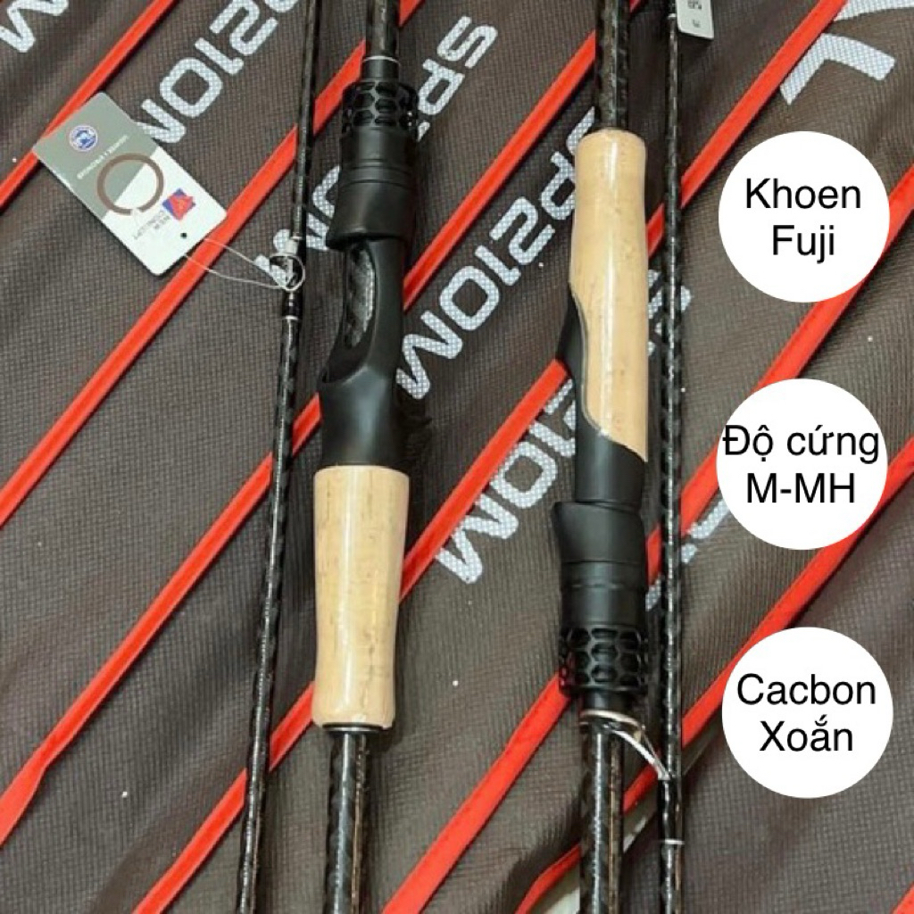 Cần câu lure HR khoen fuji vân cacbon xoắn toàn thâm cao cấp