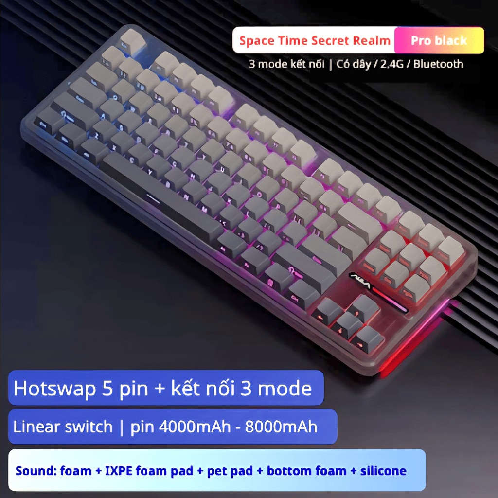 Bàn phím cơ Aula F87 Pro / F75 | USB 2.4G/Cable/Bluetooth hotswap 5 pin mod sẵn foam từ nsx