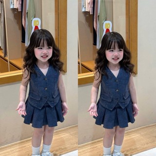 Set áo gile kèm chân váy bò xếp ly cho bé gái mặc đi học, đi chơi,váy jean cho bé,TPKIDS,[M1096]
