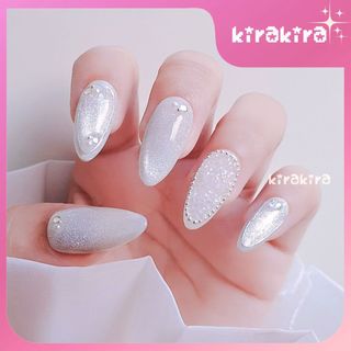  Nail box thiết kế móng giả  – Mẫu mắt mèo kim cương đính đá rắc  KIRAKIRA  