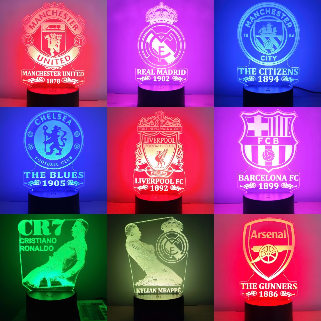 Đèn ngủ bóng đá - Đèn led 3D, MU, Real, Liverpool, Mancity Messi, Ronaldo, Mbappe, Yamal Làm Quà Tặn