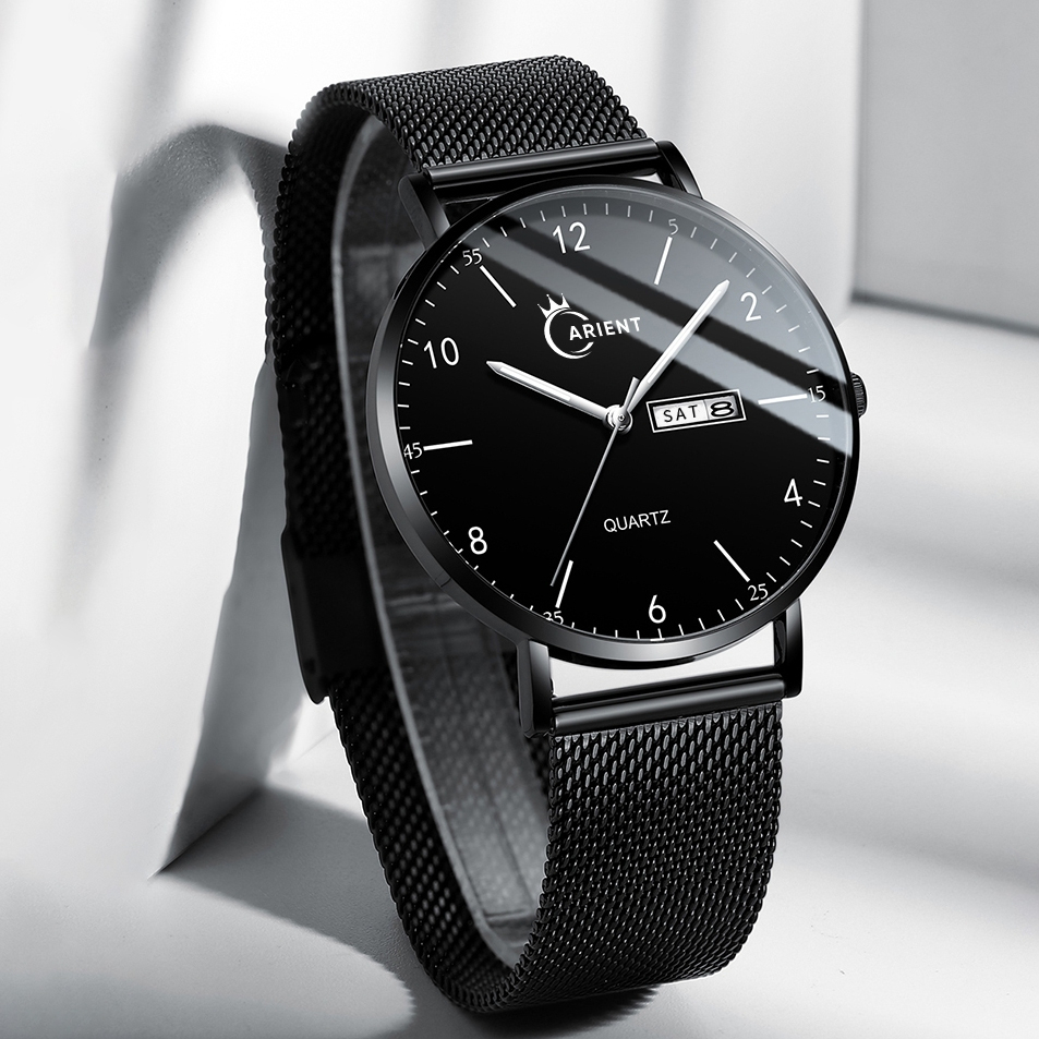 Đồng hồ dây thép lưới CARIENT V688 dạ quang nhiều màu tuỳ chọn dây da phong cách doanh nhân