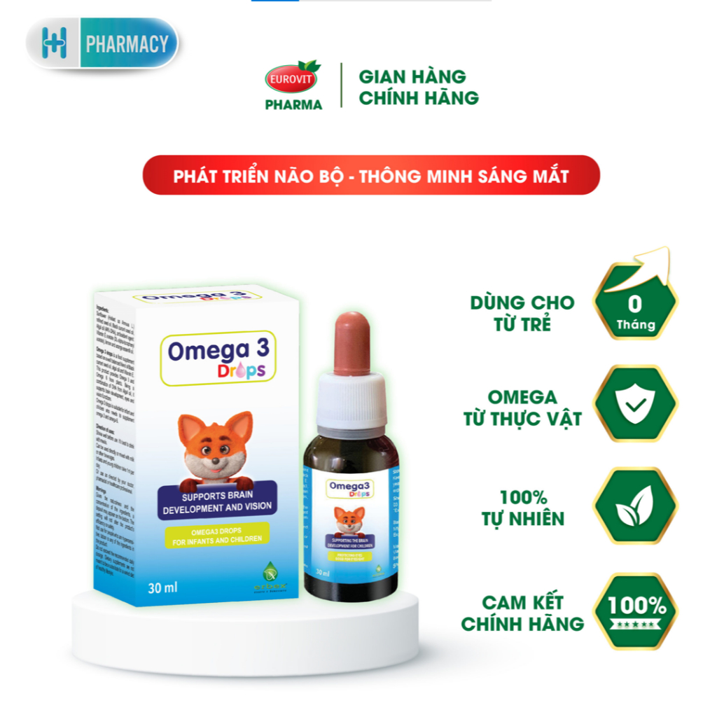 OMEGA 3 Drops Eurovit - Omega 3 Nhỏ Giọt Giúp Phát Triển Não Bộ Thông Minh Sáng Mắt Cho Bé