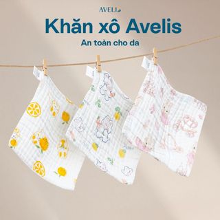 Combo 3 Khăn Xô Vuông Trẻ Em AVELIS 6 Lớp – Mềm Mịn, Thấm Hút Tốt, Họa Tiết Cute - Kích thước 25x25cm và 30x30cm