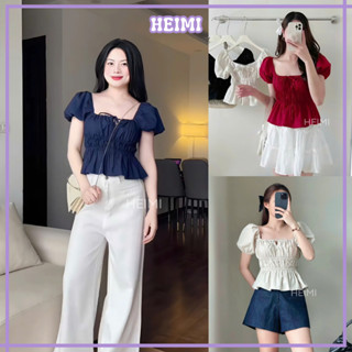 [VẢI CAO CẤP PREMIUM] Áo Babydoll Linen Kiểu Xinh Tay Phồng Tiểu Thư Công Chúa Bo Thân Thắt Nơ Xinh Xắn HEIMI