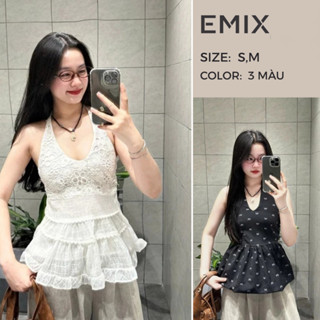 Áo croptop hở lưng cổ yếm cột dây basic Emix siêu xinh, cực hot