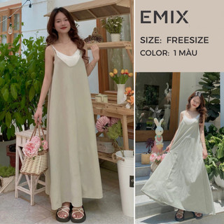 Đầm dài 2 dây dáng xoè vintage EMIX, váy 2s maxi phong cách basic, quyến rũ, cổ tim, chất đũi mềm Vayxoevintage8907/p8k5