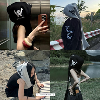  Khăn nón rời chùm đầu WHENEVER ATELIER PATCHWORK HOODIE SCARF Hai Màu Đen   Xám  Tặng túi whenever  