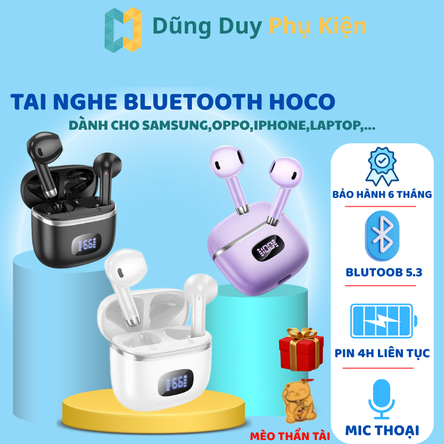 Tai Nghe Bluetooth Hoco EQ1, Tai Nghe Nhét Tai Hỗ Trợ Mic Đàm Thoại, Cảm Ứng, Đèn Led-DungDuyPhuKien