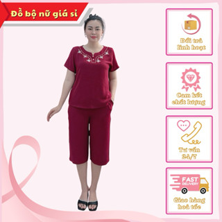 Đồ bộ trung niên , Đồ bộ đẹp ở nhà chất đũi mềm nhẹ không nhăn , thêu tinh tế , sắc sảo