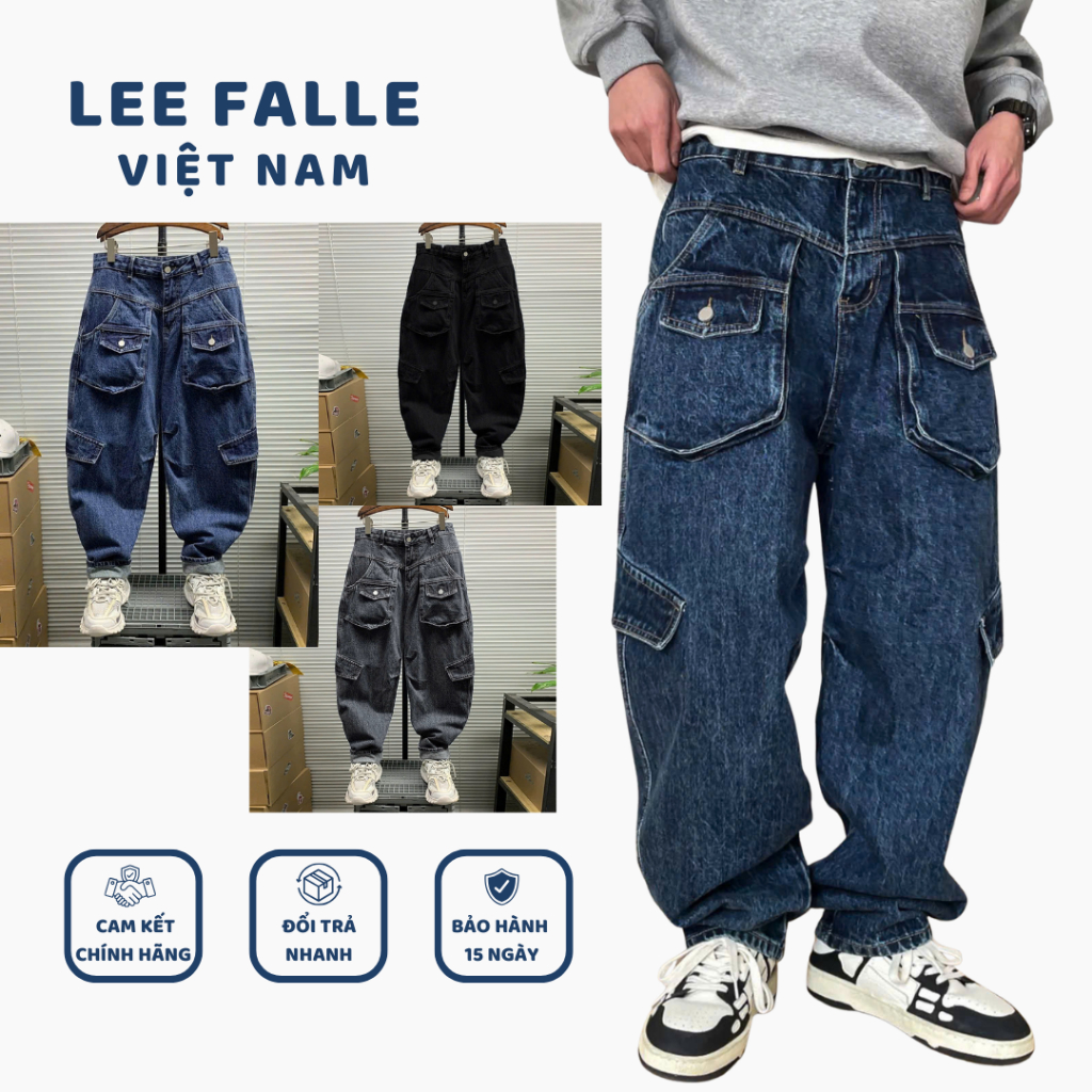 Quần Jean Nam Túi Hộp Lee FALLE Việt Nam Chất Jean Dày Dặn Phong Cách Chất Chơi Hack Dáng Phối Mọi O