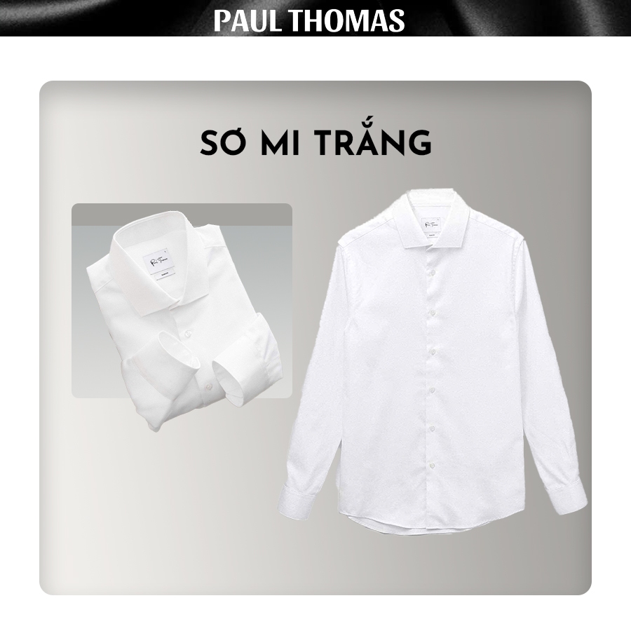 Áo Sơ Mi Trắng Dài Tay PAUL THOMAS, Áo Sơ Mi Cotton Trắng Dài Tay Mềm Mịn