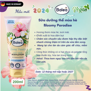 Kem dưỡng thể Body Lotion Balea 200ml giúp mềm mịn, dưỡng ẩm, tăng sự đàn hồi cho da, giúp cải thiện da.[Nội địa Đức]