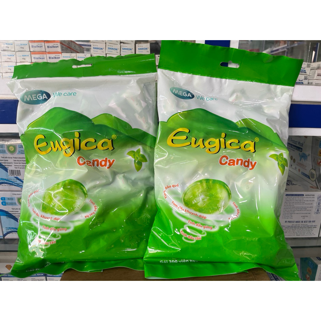 ✅ Eugica candy Mega (bịch 300viên) Kẹo ngậm hỗ trợ giảm ho, đau rát họng, khản tiếng