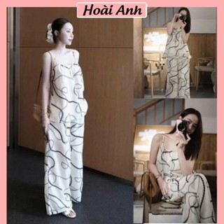 Set Bộ Đồ Nữ Lụa Hàn Mềm Mịn Áo 2 Dây Họa Tiết Mix Quần Suông Dài Ống Rộng