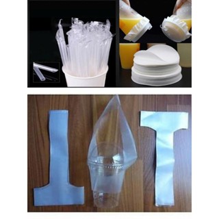 Set 50 Ống Hút + 50 Túi Chữ T + 50 Giấy chống tràn- Combo ống hút và túi đựng mang đi