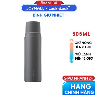 Bình giữ nhiệt LocknLock 505ml Xám LHC1487GRY - Hàng chính hãng, nắp dùng làm cốc nước - JoyMall