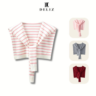 Khăn choàng len khoác vai giả áo cổ thủy thủ kẻ sọc nhiều màu basic hottrend thu đông DELIZ K01