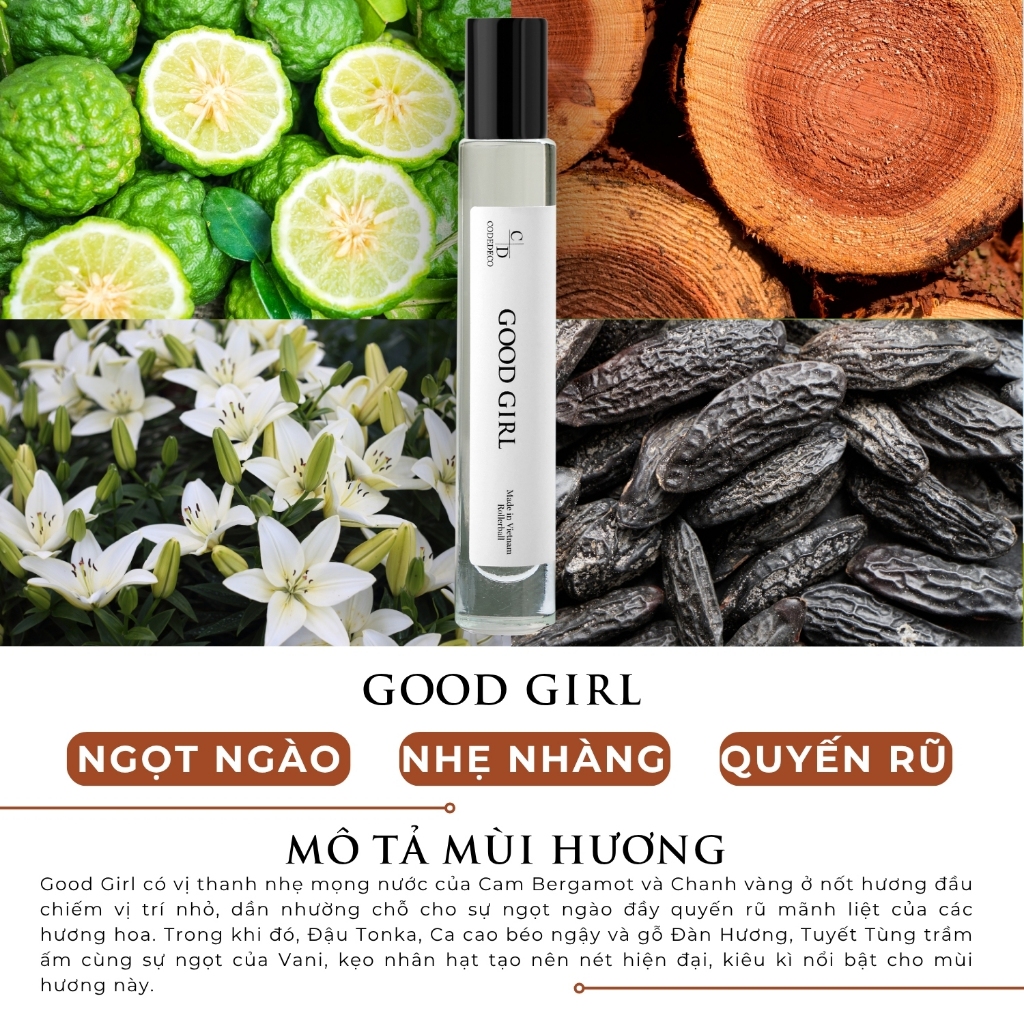 Tinh dầu thơm nữ CODEDECO Good Girl 10ml dạng lăn - Ngọt ngào, Nhẹ Nhàng, Quyến Rũ | BigBuy360 - bigbuy360.vn