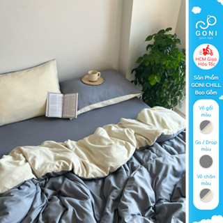 [Mã BMLT30 giảm đến 30K đơn 299K] Bộ chăn mền ga gối GONI CHILL màu Xám Sữa - Ga drap giường 1m, 1m2, 1m4, 1m6, 1m8, 2m2