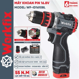  Máy khoan pin Workfix 16.8V WF-ID1610BL   Lực siết 55Nm   Không Chổi than   Kèm bộ phu kiện 