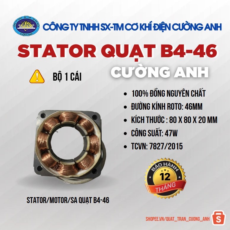 Stator, Lốc Quạt, Sa Quạt B4-46 Dây Đồng Nguyên Chất Cường Anh Thay Thế Các Dòng Quạt Senko, Asiafan