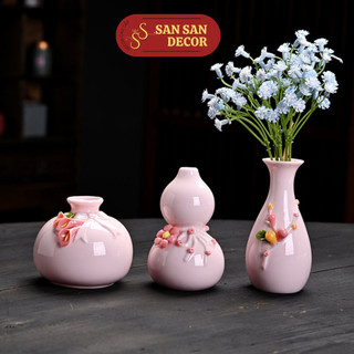  Lọ hoa mini gốm sứ tráng men cao cấp màu hồng 3D decor trang trí bàn làm việc,phòng sách,bàn học 