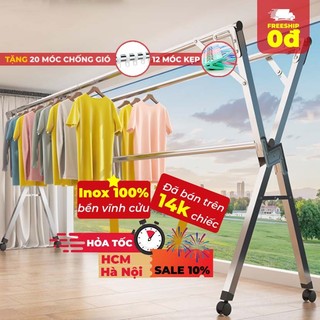  Giàn Phơi Quần Áo Thông Minh Gấp gọn kiểu dáng giá phơi đồ có bánh xe tặng 20 móc treo cố định 