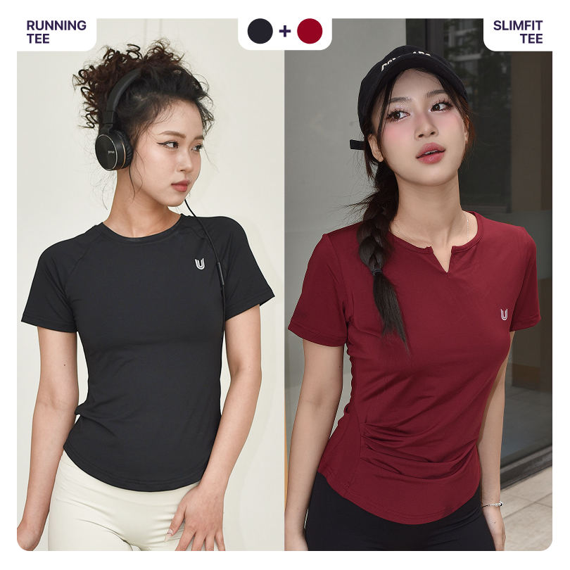 Combo 2 áo thun thể thao nữ Running Tee và Slimfit Tee tập gym yoga ngắn tay vải thoáng mát co giãn Today U Wear | BigBuy360 - bigbuy360.vn