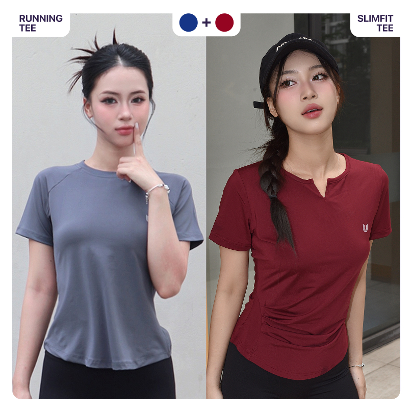 Combo 2 áo thun thể thao nữ Running Tee và Slimfit Tee tập gym yoga ngắn tay vải thoáng mát co giãn Today U Wear | BigBuy360 - bigbuy360.vn