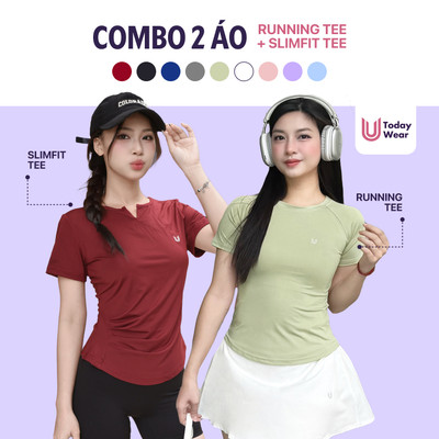 Combo 2 áo thể thao nữ Running Tee và Slimfit Tee tập gym yoga ngắn tay vải thoáng mát co giãn Today U Wear