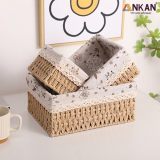  Giỏ Cói Rổ Cói Vintage Có Vải Lót Phù Hợp Để Phòng Khách Đựng Đồ Trang Trí Bàn Làm Việc 