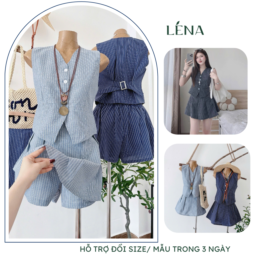 (Có Bigsize) Set bộ nữ chất Lenin sọc LENA 3143 chất mịn mát không nhăn+xù dạo phố trẻ trung | BigBuy360 - bigbuy360.vn