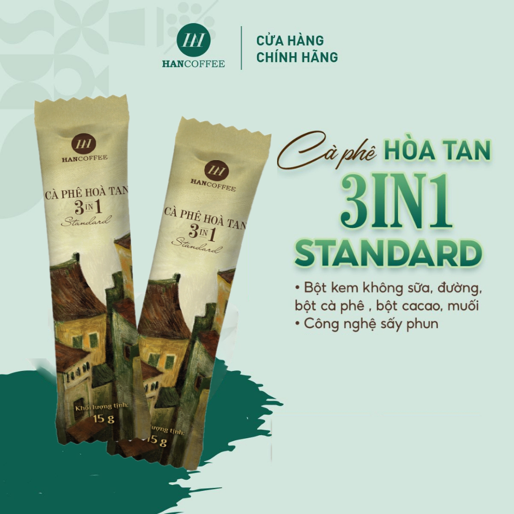 Stick cà phê sữa hòa tan 3in1 sấy phun HANCOFFEE STANDARD gói 15g - 1 gói dùng thử