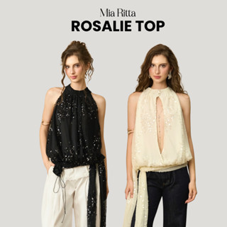 Áo yếm nữ MIA RITTA áo kiểu khoét nách đính đính sequin buộc vạt lệch vintage ROSALIE TOP T00010