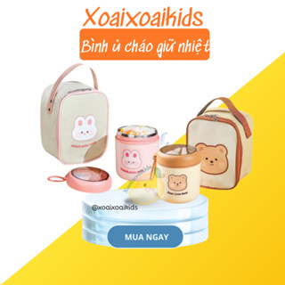 Bình ủ cháo, giữ nhiệt lõi inox 304 TEDEMEI 530ml kèm muỗng, Hộp đựng thức ăn cho bé, đựng cơm văn phòng 2 lớp