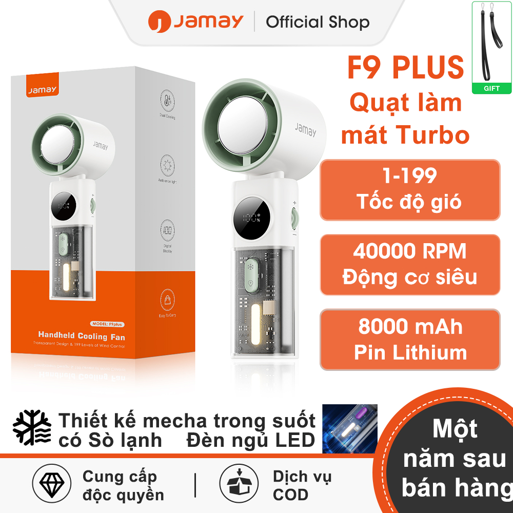 JAMAY Quạt cầm tay băng lạnhKèm sò lạnhquạt Turbosạc điện 8000mAhsiêu gióđiều chỉnh 199 cấp độ F9PLU