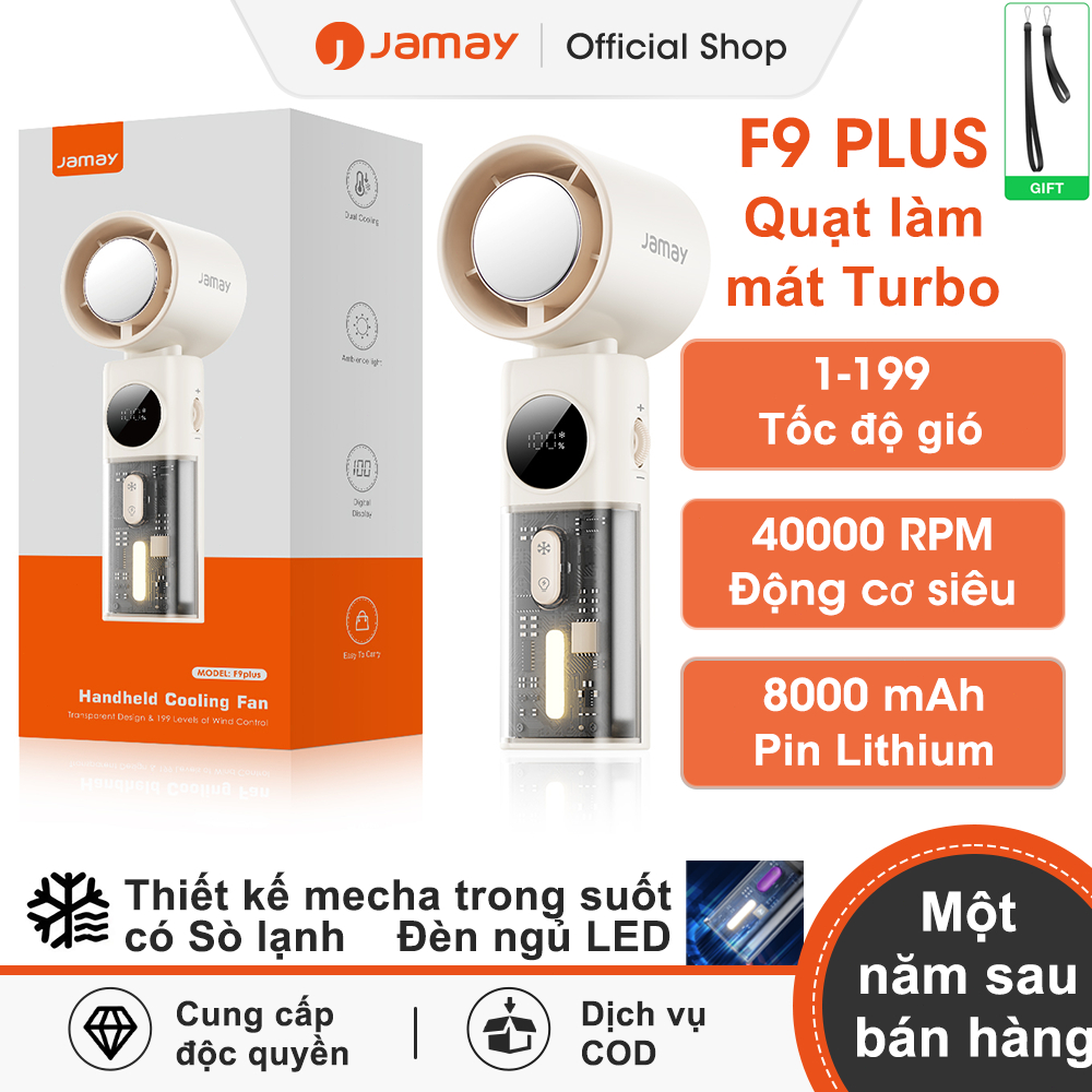 JAMAY Quạt Cầm Tay Siêu Bền PinChức Năng Lạnh199tốc độ gióLED Đèn ngủmini quạt di độngngoài trời 24h