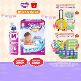 Tã dán Bobby S80/M76/L68/XL62/XXL56 mới- Lõi nén cotton-soft 3mm:S80