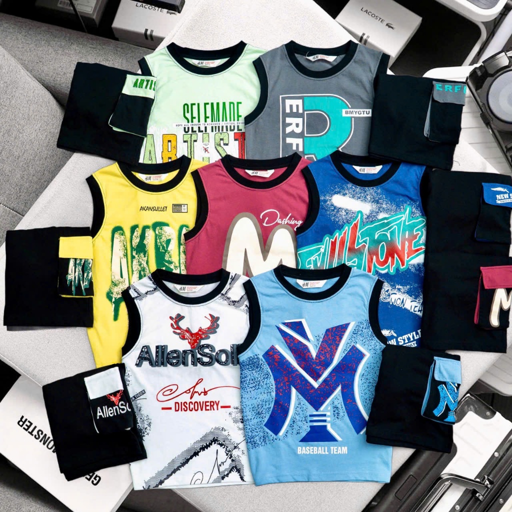 Bộ ba lỗ sát nách bé trai Hozzy size đại 23-60kg chất 100% cotton mềm mát (K15-1,2)