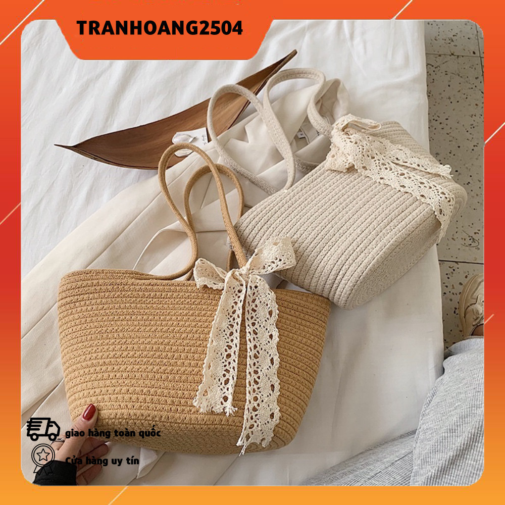 Túi Dệt Cói Sức Chứa Lớn Thời Trang Đi Biển Phong Cách Hàn Quốc Cho Nữ