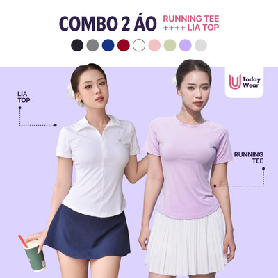Combo 2 áo thun thể thao nữ Running Tee và Lia Top tập gym yoga ngắn tay vải thoáng mát co giãn Today U Wear